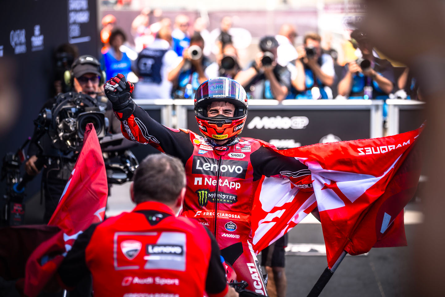 Marc Marquez celebrates win at Hungary MotoGP race
