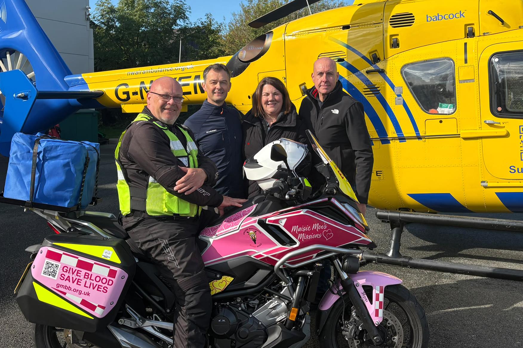 A pink Honda NC750X joins Greater Manchester Blood Bikes