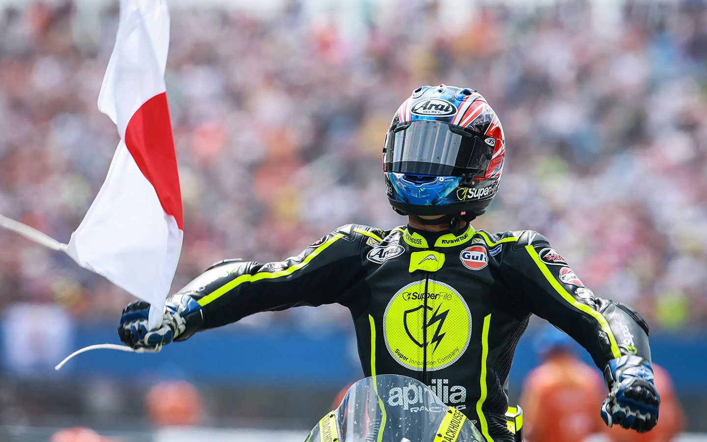 Ai Ogura celebrates win at Assen MotoGP race